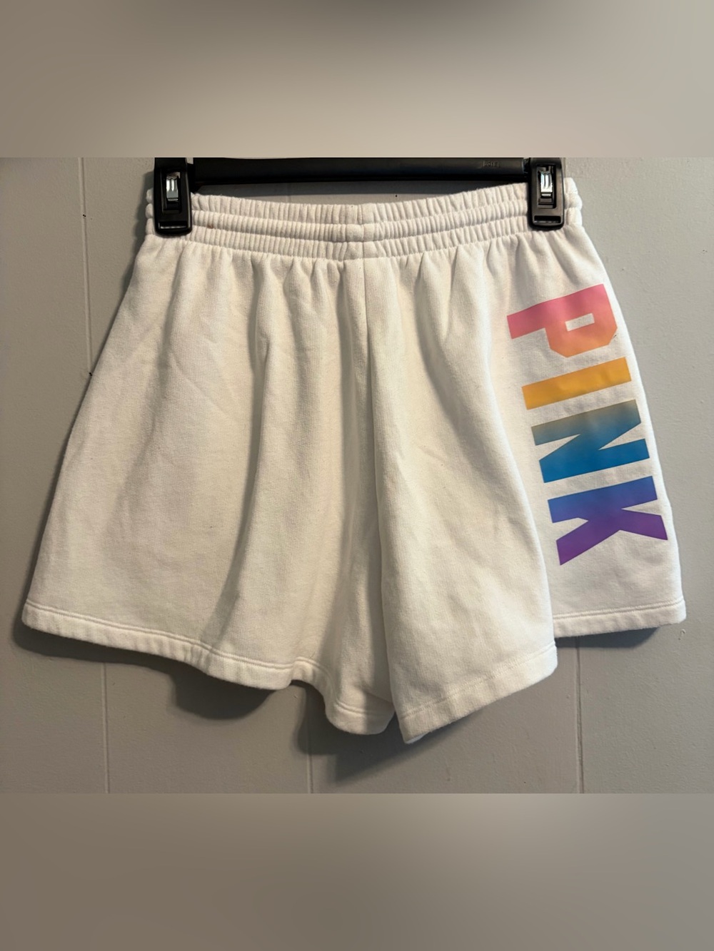 PINK Victoria's Secret White Athletic Shorts with Rainbow Logo